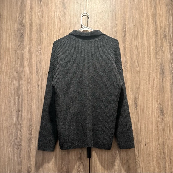 Quince Mongolian Cashmere Gray Wide-Rib Oversized Collared Cardigan Size L - Picture 2 of 4